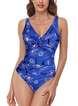 AOQUSSQOA Damen Badeanzug Einteilege Leopardenmuster Bademode Figurformend Bauchweg Bikini Große Größe Strandmode (NavyBlue1, XL) von AOQUSSQOA