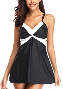 AOQUSSQOA Damen Bauchweg Tankini Große Größe Badeanzug mit Shorts Black Streifen Push up Bademode Figurformend Schwangerschaft Badekleid (Bowknot, 3XL) von AOQUSSQOA