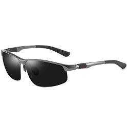 AORON Aluminium HD Herren Sonnenbrille Polarisiert UV400 Schutz Fahren Outdoor Sportarten Pilotenbrille Ultraleichte Al-Mg Metallrahmen (Grau) von AORON