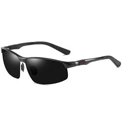 AORON Aluminium HD Herren Sonnenbrille Polarisiert UV400 Schutz Fahren Outdoor Sportarten Pilotenbrille Ultraleichte Al-Mg Metallrahmen (Schwarz) von AORON