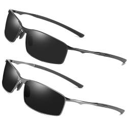 AORON Polarisierte Sonnenbrille Herren Outdoor Sportarten Schutz Brille UV-Schutz Fahrbrille (1* schwarz + 1* Grau) von AORON