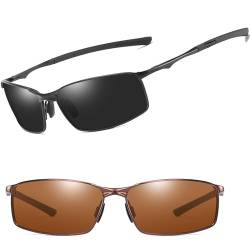 AORON Polarisierte Sonnenbrille Herren Outdoor Sportarten Schutz Brille UV-Schutz Fahrbrille (1*Schwarz+1*Braun) von AORON
