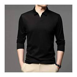 AOSUAI Herren-Hemd Mercerisierte Baumwolle Shirt Männer Langarm Casual Wear Herbst Fest Farbe Loses Schwarz Bequeme Beiläufige T-Shirt (Color : Black, Size : XL.) von AOSUAI