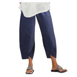 AOSUAI Hose weitem Bein Weite Frauen Baumwolle Leinen Hose Mit Weitem Bein Weibliche Asymmetrische Hosen Damen Beiläufige Lose Taschen-elastische Taillen-Hosen (Color : Denim Dark Blue, Size : L.) von AOSUAI