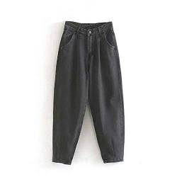 AOSUAI Hose weitem Bein Weite Frauen Street Plissee Mom Jeans mit hoher Taille lose Slouchy Jeans Taschen Boyfriend-Hosen-beiläufige Damen Denim-Hose (Color : Dark Gray, Size : M.) von AOSUAI
