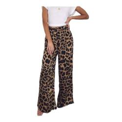 Hose weitem Bein Weite Fashion Herbst Leopard druckte breite Bein-Hosen-Frauen-hohe Taillen-lose Snakeshin Hosen Elegante Büro-Damen Hosen (Color : Beige, Size : XL.) von AOSUAI