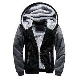 AOTORR Herren Hoodies Full Zip Fleece Jacke Mantel Winter Warm Oversized Zip Up Kapuzenoberteil mit Taschen, Schwarz / Grau, XL von AOTORR