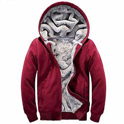 AOTORR Herren Hoodies Full Zip Fleece Jacke Mantel Winter Warm Oversized Zip Up Kapuzenoberteil mit Taschen, rot, M von AOTORR