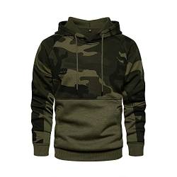 AOTORR Herren Hoodies Pullover Camo Kapuzen-Sweatshirt Patchwork Top Langarm Hoody Casual Tops mit Taschen, 1 Armeegrün, L von AOTORR