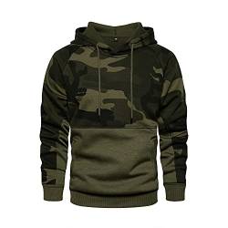 AOTORR Herren Hoodies Pullover Camo Kapuzen-Sweatshirt Patchwork Top Langarm Hoody Casual Tops mit Taschen, 1 Armeegrün, M von AOTORR