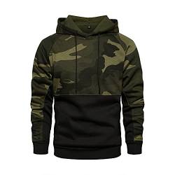 AOTORR Herren-Kapuzenpullover, Camouflage, Patchwork-Top, langärmelig, mit Taschen, Schwarz , S von AOTORR