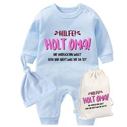 AOUYOA Baby Zwillinge Baby Body Hilfe Holt Oma Neugeborenes Baby Unisex Strampler Kleinkind Outfit Süßer Overall Mit Taschenset(Blau 3m) von AOUYOA