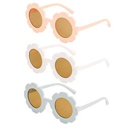 AOVNA 3 Stück runde Blumen-Sonnenbrille schöne Sonnenbrille in Blumenform, modische Kinder-Sonnenbrille für Urlaub, Strand, Picknick, Rosa, Blau, Weiß, Einheitsgröße von AOVNA