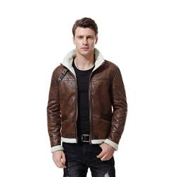 AOWOFS Herren Lederjacke mit Fell Kunstlederjacke mit Pelzkragen Braun M von AOWOFS