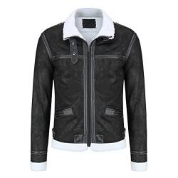 AOWOFS Herren Lederjacke mit Fell Kunstlederjacke mit Pelzkragen Jacke für Winter Schwarz L von AOWOFS