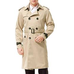 AOWOFS Herren Zweireihiger Trenchcoat mit Gürtel Revers Lang Mantel Business Jacke Frühling Übergangsjacke （ Khaki L von AOWOFS