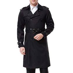 AOWOFS Herren Zweireihiger Trenchcoat mit Gürtel Revers Lang Mantel Business Jacke Frühling Übergangsjacke （ Schwarz XL von AOWOFS