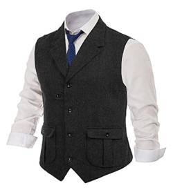 APAAZO Herrenanzug Weste Slim Fit Casual Formal Business Groomman (Color : Black, Size : 5XL) von APAAZO
