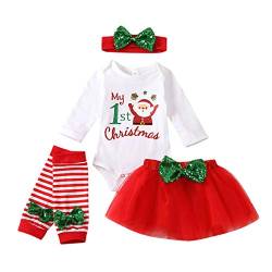 APAELEA Baby Weihnachtsoutfit Mädchen Mein Erstes Weihnachten Langarm Strampler + Rock + Beinwärmer + Schleife,0-3 Monate,Rot von APAELEA