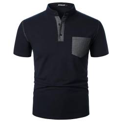 APAELEA Henley Shirt Herren Sommer Kurzarm Baumwolle Casual Hemd Polos Navy blau M von APAELEA