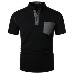 APAELEA Henley Shirt Herren Sommer Kurzarm Baumwolle Casual Hemd Polos Schwarz XXL von APAELEA