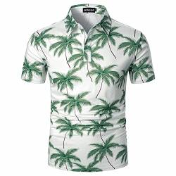 APAELEA Herren Kurzarm Polos Sommer Casual Coconut Tree Bedruckte T-Shirt Tops für Strand Urlaub,Grün,M von APAELEA