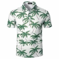 APAELEA Herren Kurzarm Polos Sommer Casual Coconut Tree Bedruckte T-Shirt Tops für Strand Urlaub,Grün,XL von APAELEA