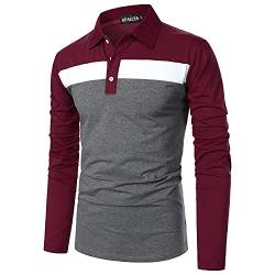 APAELEA Herren Langarm Polo Baumwolle Kontrastfarbe Knopfkragen Lässige T-Shirt Tops,Rot,M von APAELEA