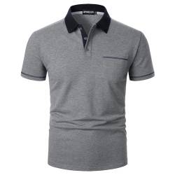 APAELEA Herren Poloshirt Kurzarm Basic Button T-Shirt mit Tasche Grau XL von APAELEA