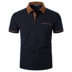 APAELEA Herren Poloshirt Kurzarm Basic Button T-Shirt mit Tasche Navy blau M von APAELEA