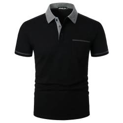 APAELEA Herren Poloshirt Kurzarm Basic Button T-Shirt mit Tasche Schwarz S von APAELEA