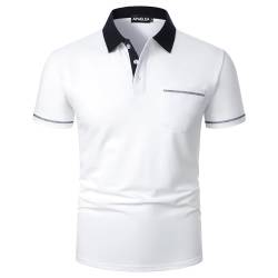 APAELEA Herren Poloshirt Kurzarm Basic Button T-Shirt mit Tasche Weiß L von APAELEA