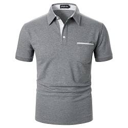 APAELEA Herren Poloshirt Kurzarm Baumwolle Streifen T Shirt Casual Polohemd für Männer,Grau,L von APAELEA