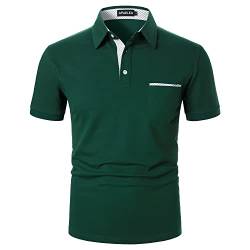 APAELEA Herren Poloshirt Kurzarm Baumwolle Streifen T Shirt Casual Polohemd für Männer,Grün,L von APAELEA