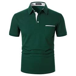 APAELEA Herren Poloshirt Kurzarm Baumwolle Streifen T Shirt Casual Polohemd für Männer,Grün,XL von APAELEA