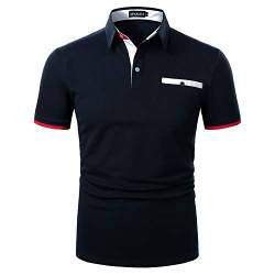 APAELEA Herren Poloshirt Kurzarm Baumwolle Streifen T Shirt Casual Polohemd für Männer,Marine,S von APAELEA