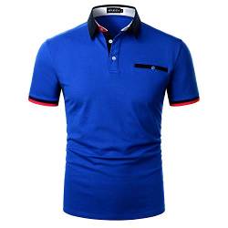 APAELEA Herren Poloshirt Kurzarm Baumwolle Streifen T Shirt Casual Polohemd für Männer,Navy Blau,L von APAELEA
