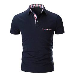 APAELEA Herren Poloshirt Kurzarm Einfarbig Freizeit Plaid Spleißen Golf T-Shirt,Blau 1,M von APAELEA