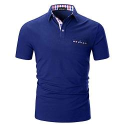 APAELEA Herren Poloshirt Kurzarm Einfarbig Freizeit Plaid Spleißen Golf T-Shirt,Blau 2,L von APAELEA