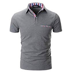 APAELEA Herren Poloshirt Kurzarm Einfarbig Freizeit Plaid Spleißen Golf T-Shirt,Grau,L von APAELEA