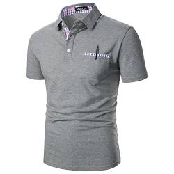APAELEA Herren Poloshirt Kurzarm Einfarbig Freizeit Plaid Spleißen Golf T-Shirt,Grau mit Tasche,XL von APAELEA