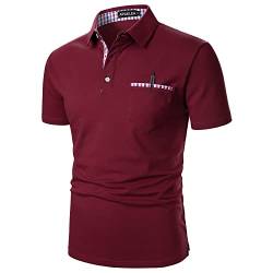 APAELEA Herren Poloshirt Kurzarm Einfarbig Freizeit Plaid Spleißen Golf T-Shirt,Rot mit Tasche,S von APAELEA