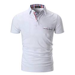 APAELEA Herren Poloshirt Kurzarm Einfarbig Freizeit Plaid Spleißen Golf T-Shirt,Weiß,M von APAELEA