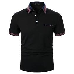 APAELEA Herren Poloshirt Kurzarm Freizeit Polo Kragen Plaid Spleißen Polohemd für Golf Tennis,Schwarz,L von APAELEA
