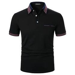 APAELEA Herren Poloshirt Kurzarm Freizeit Polo Kragen Plaid Spleißen Polohemd für Golf Tennis,Schwarz,M von APAELEA