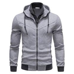 APAELEA Hoodie Herren Reißverschluss Kapuzenpullover Fleece Kapuzenjacke Fake Two-Piece Sweatjacke,Grau,L von APAELEA