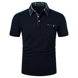 APAELEA Poloshirt Herren Kurzarm Freizeit Polohemd Golf Tops with Gefälschte Brusttasche Dekoration,Blau,XL von APAELEA