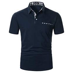 APAELEA Poloshirt Herren Kurzarm Freizeit Polohemd Golf Tops with Gefälschte Brusttasche Dekoration,Marine,3XL von APAELEA