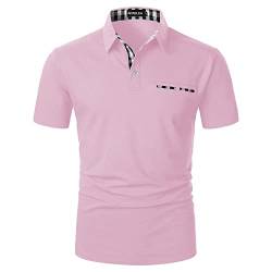 APAELEA Poloshirt Herren Kurzarm Freizeit Polohemd Golf Tops with Gefälschte Brusttasche Dekoration,Rosa,XL von APAELEA