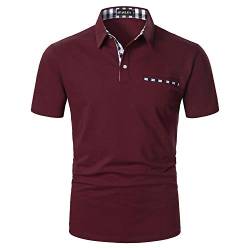 APAELEA Poloshirt Herren Kurzarm Freizeit Polohemd Golf Tops with Gefälschte Brusttasche Dekoration,Weinrot,M von APAELEA